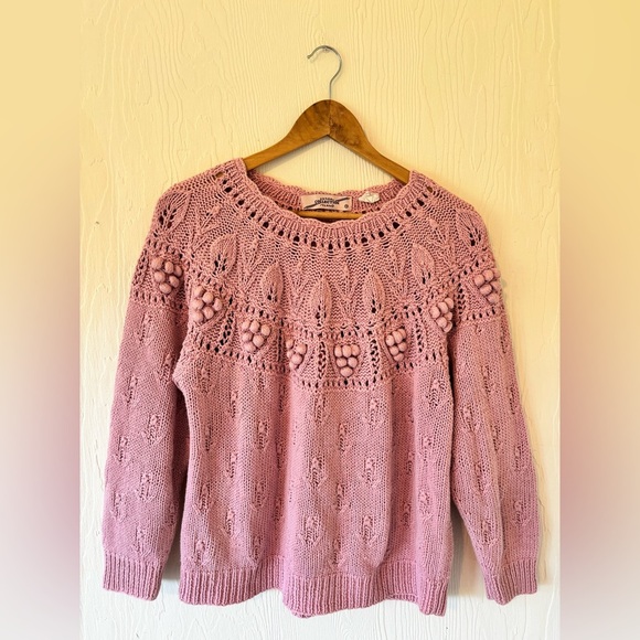 UNREAL Vintage Dusty Pink Knit Woven Crochet Cotton Sweater Jumper Pullover - Picture 10 of 11